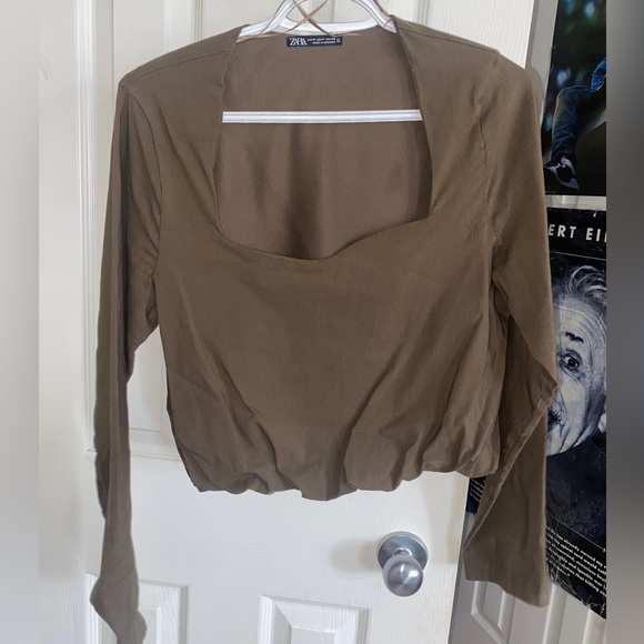 Zara Square neck green long sleeve top - Picture 1 of 3